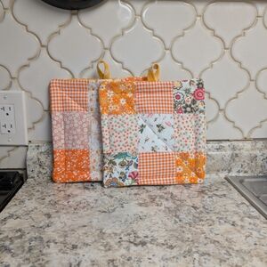 Patchwork Orange and White Pot Holders
